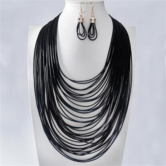 COLORFUL BLING African for Women Wax Line Statement Jewelry Set - Picture 2 of 3